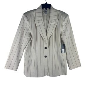 Worthington Womens Ivory Brown Pinstripe Two Button Blazer Size 16 NEW